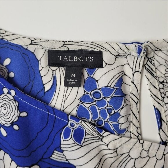 𝅺talbots Floral SS Blouse Blue White M - Picture 6 of 10